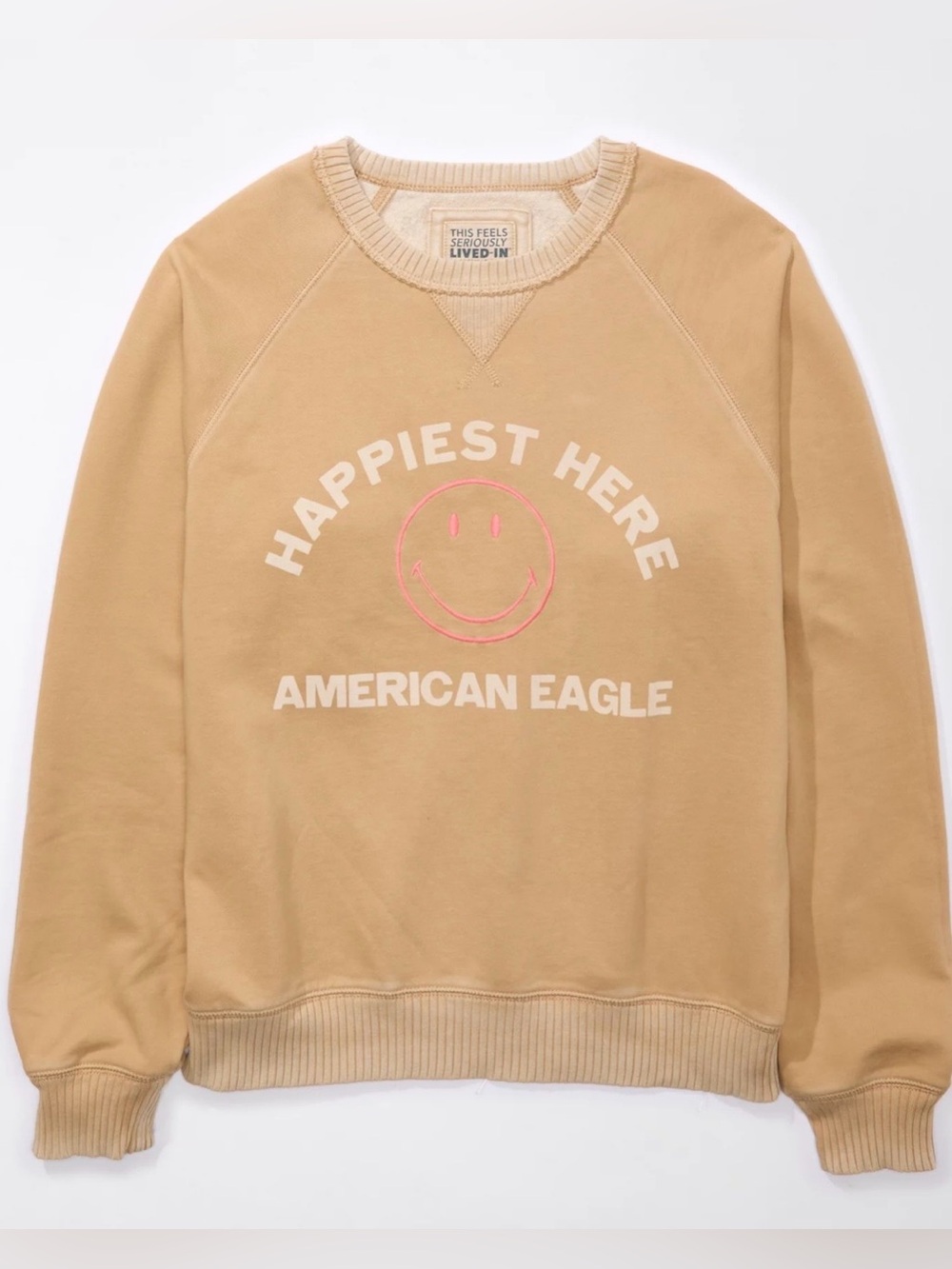 AE Funday Graphic Raglan-Sleeve Sweatshirt Smiley Originals Small